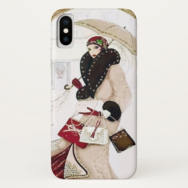 art Deko Retro-Weihnachtsfrau Case-Mate iPhone Hülle (Rückseite)
