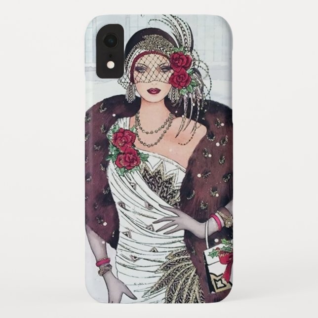 art Deko Retro-Weihnachtsfrau Case-Mate iPhone Hülle (Rückseite)