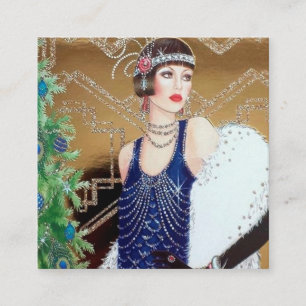 art Deko Retro-Weihnachtsfrau Quadratische Visitenkarte