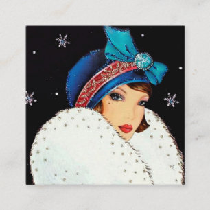 art Deko Retro-Weihnachtsfrau Quadratische Visitenkarte