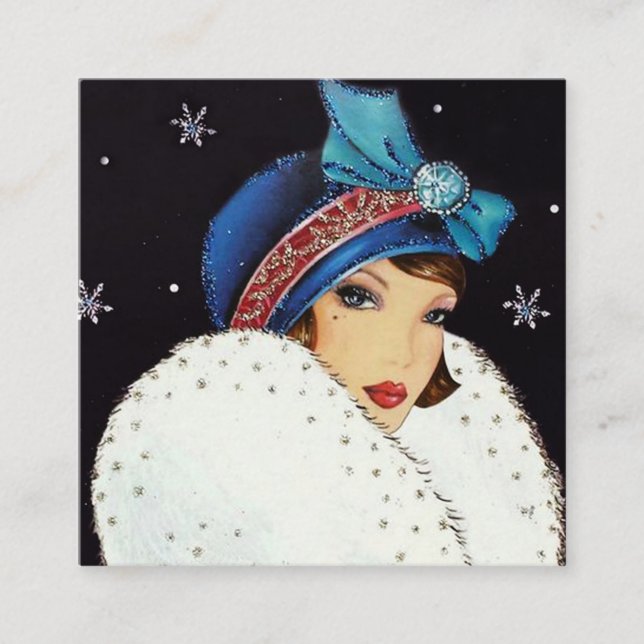 art Deko Retro-Weihnachtsfrau Quadratische Visitenkarte (Vorderseite)
