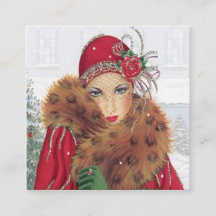 art Deko Retro-Weihnachtsfrau Quadratische Visitenkarte