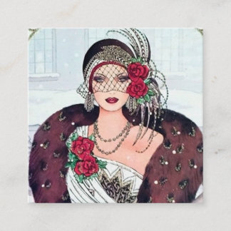 art Deko Retro-Weihnachtsfrau Quadratische Visitenkarte