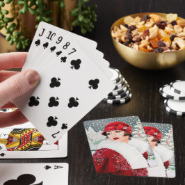 Art Deko Retro Weihnachtsfrau Spielkarten