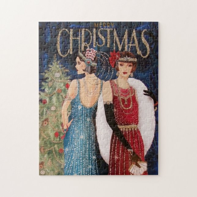 art Deko Retro Weihnachtsfrauen (Vertikal)