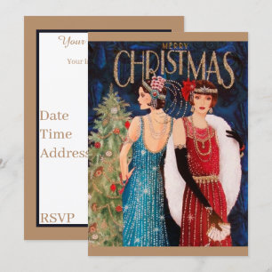 Art Deko Retro Weihnachtsfrauen Einladung