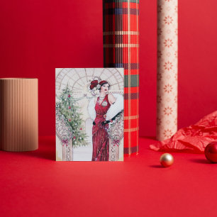 art Deko Retro Weihnachtsfrauen Feiertagskarte