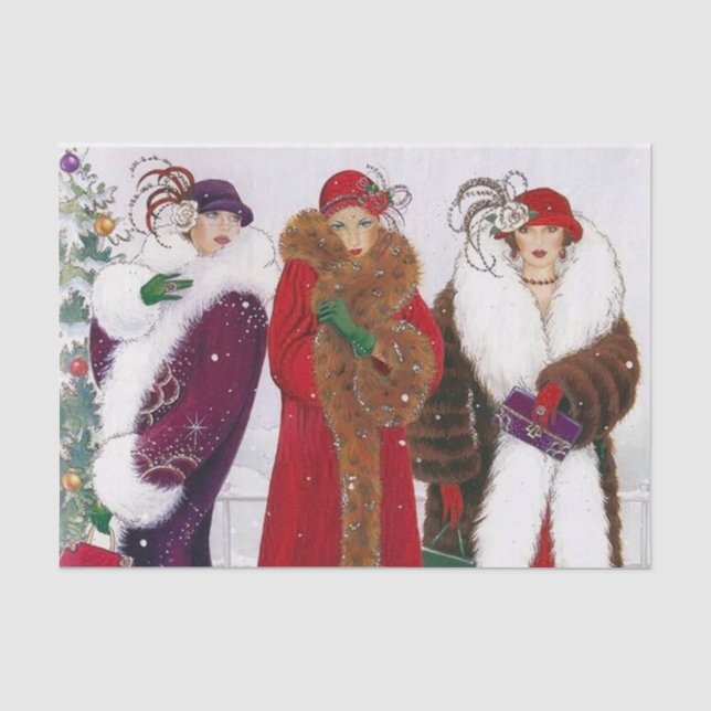 art Deko Retro Weihnachtsfrauen Seidenpapier (Vorderseite)
