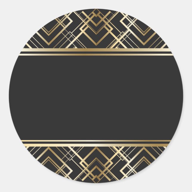 Art Deko, schwarz, gold, elegant, chic, monogramm  Runder Aufkleber (Vorderseite)