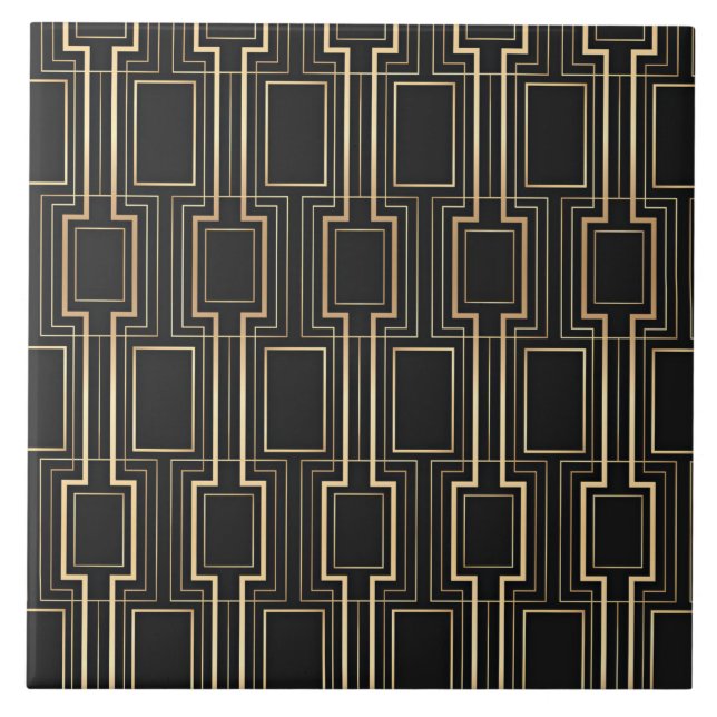 Art Deko Schwarz und Gold Fliese (Vorderseite)