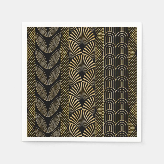 Art Deko Schwarz und Gold Serviette (Vorderseite)