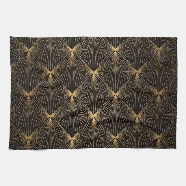 Art Deko,schwarzes Gold,schick,elegant,elegant,ele Geschirrtuch (Horizontal)