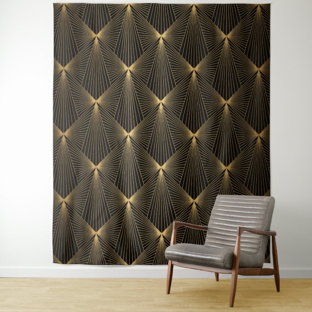 Art Deko,schwarzes Gold,schick,elegant,elegant,ele Wandteppich (Beispiel)