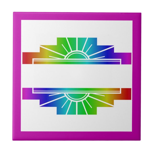 Art Deko Sonnenelement in Regenbogen Fliese (Vorderseite)