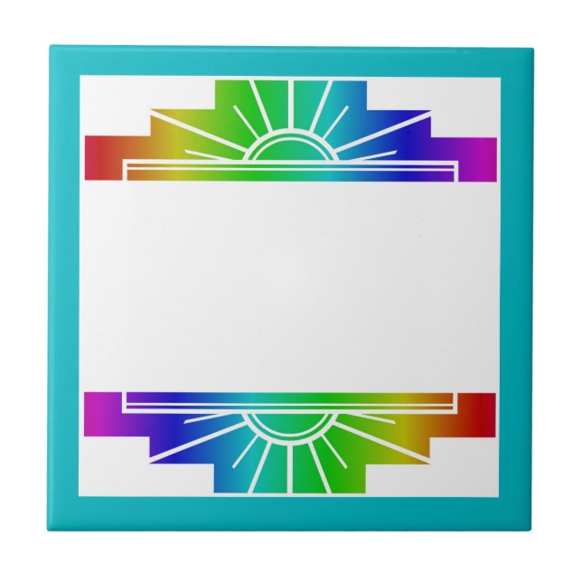 Art Deko Sonnenelement in Regenbogen Fliese (Vorderseite)