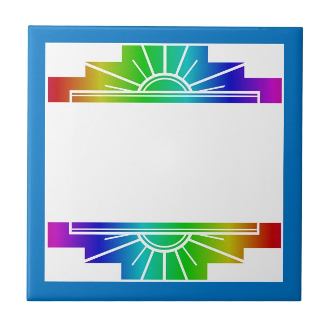 Art Deko Sonnenelement in Regenbogen Fliese (Vorderseite)