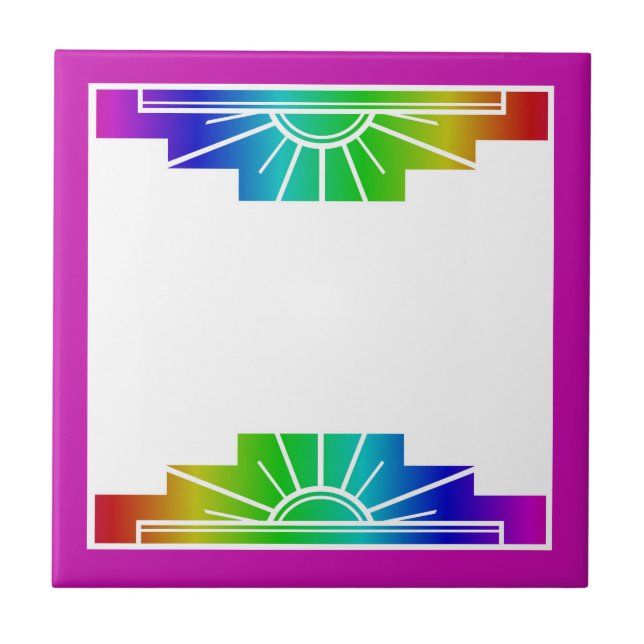 Art Deko Sonnenelement in Regenbogen Fliese (Vorderseite)