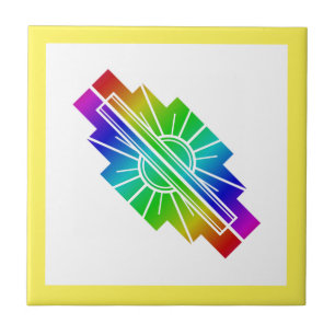 Art Deko Sonnenelement in Regenbogen Fliese