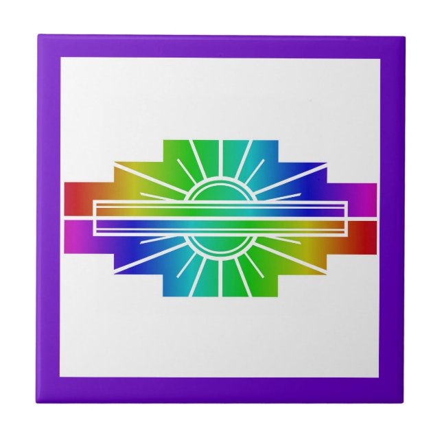 Art Deko Sonnenelement in Regenbogen Fliese (Vorderseite)