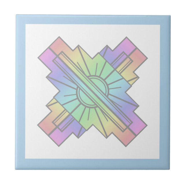 Art Deko Sonnenelement in weichen Pastelltönen Fliese (Vorderseite)