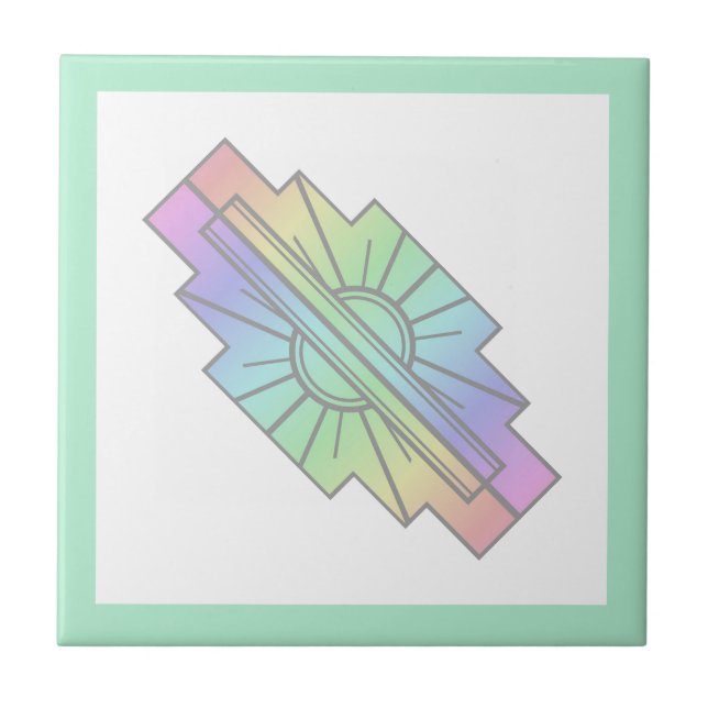 Art Deko Sonnenelement in weichen Pastelltönen Fliese (Vorderseite)