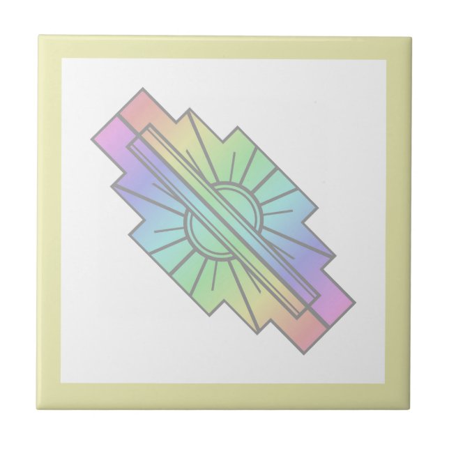 Art Deko Sonnenelement in weichen Pastelltönen Fliese (Vorderseite)