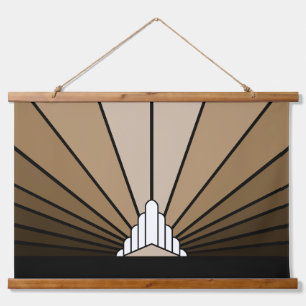 Art Deko Sonnenlicht in Bräunung aus Holz Topped W Wandteppich Mit Holzrahmen