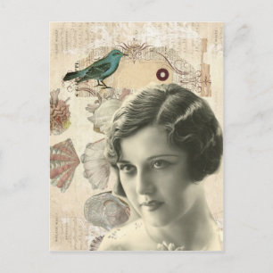 Art Deko Vogelskripte reißen große Gatsby-Girl Postkarte