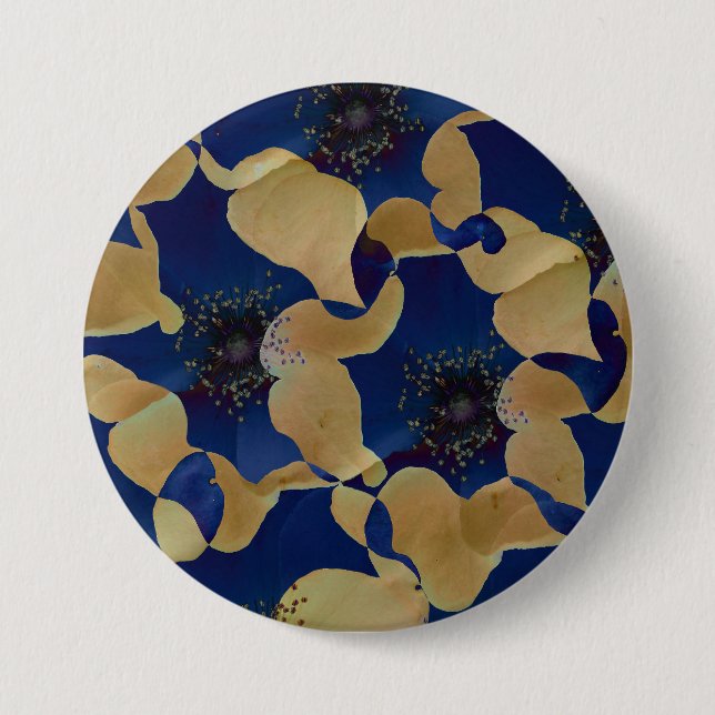 Art des Blumenmusters in Beige und Blau/Blume Button (Vorderseite)