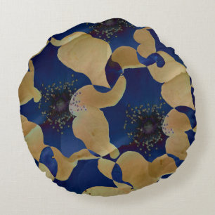 Art des Blumenmusters in Beige und Blau/Blume Rundes Kissen