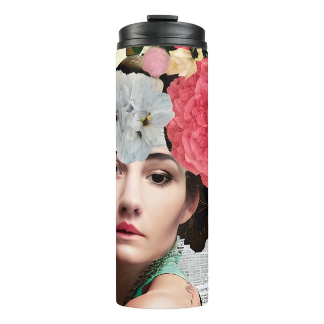 Art des Papierstapels | Dame und Blume Thermosbecher (Vorderseite)