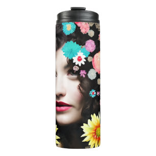 Art des Papierstapels Hübsche Dame und Blume Thermosbecher