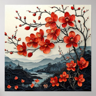 Art du papier d'arbre Sakura Impression de cerisie