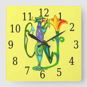 Art Égyptien Avec Horloge Carré Fleur Lotus