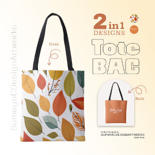 Art et âme Orange Feuilles 2 en 1 Sac fourre-tout