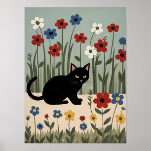 Art floral Chat Noir Décoration murale botanique m