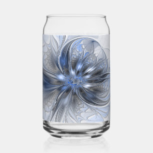 Art floral fractal abstrait aquarelle gris bleu