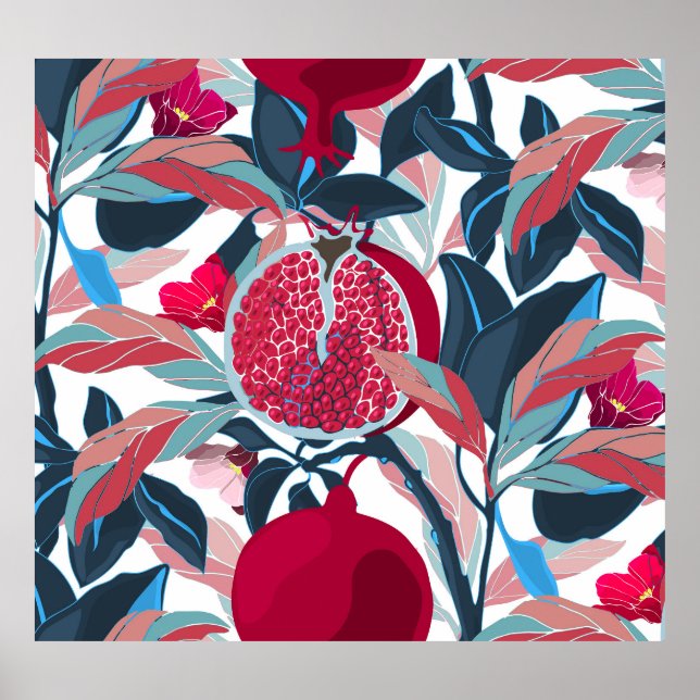Art Floral Pomegranate Tree Muster Poster (Vorne)