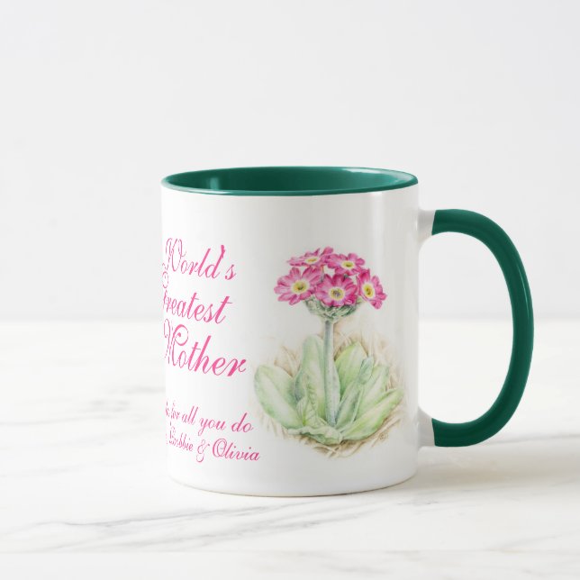 Art floral Primula Meilleure Mère Mug du monde (Droite)