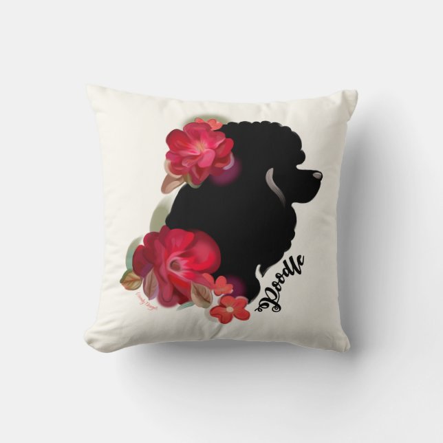 Art floral rouge de chien de silhouette du coussin (Recto)