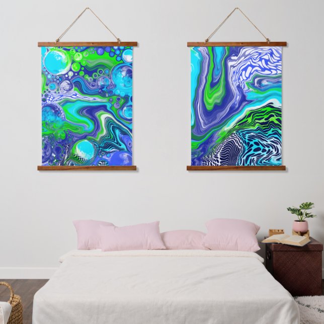 Art fluide bleu et vert Suspendu Tapisserie (Chambre à coucher)