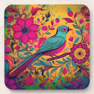 Art folklorique floral oiseau dessous de verre en