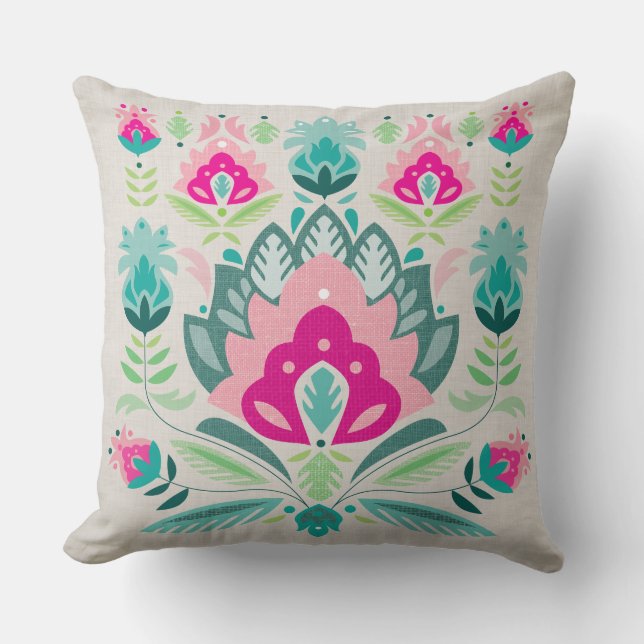 Art folklorique polonais inspiré, coussin floral. (Recto)