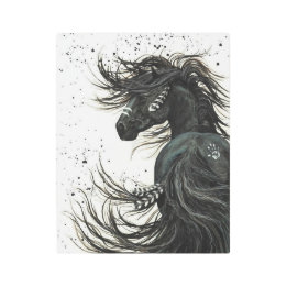Art frison noir majestueux en métal de cheval par