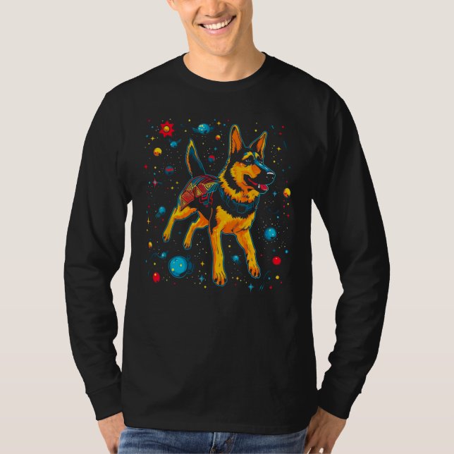 Art German Shepherd Dog Outer Space Galaxy T-Shirt (Vorderseite)
