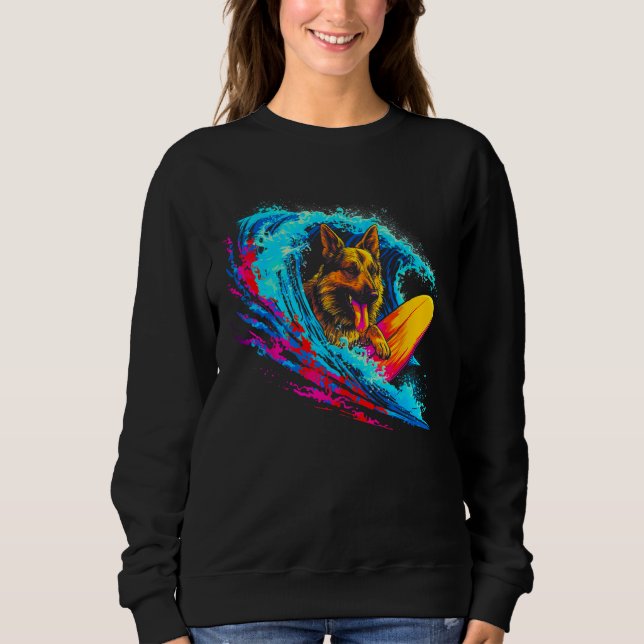 Art German Shepherd Dog Wave Surf Sweatshirt (Vorderseite)