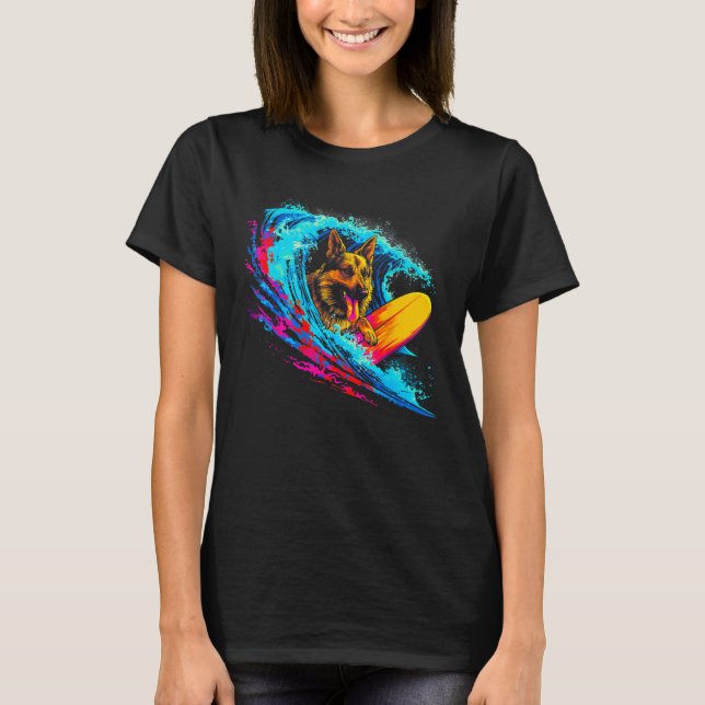Art German Shepherd Dog Wave Surf T-Shirt (Vorderseite)