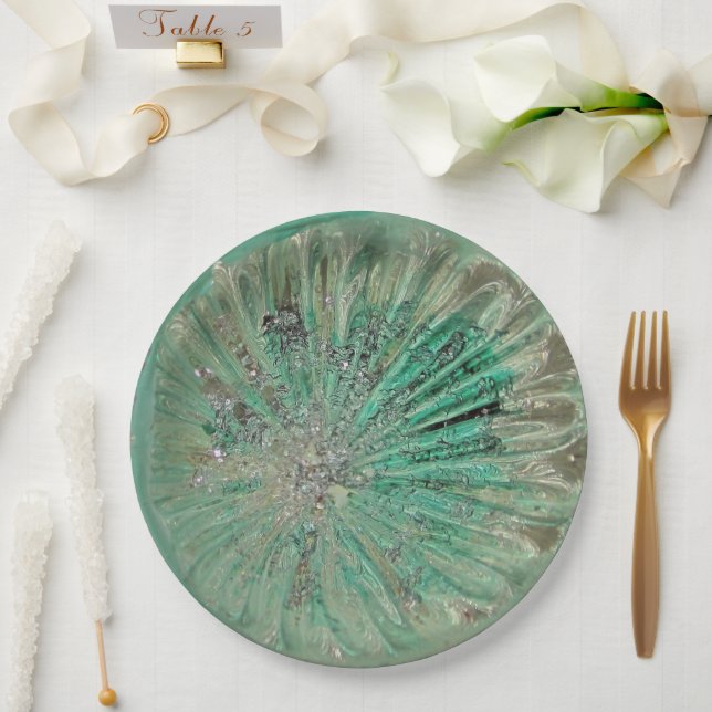 Art Glass Aquamarin Icy Aqua Jewel Hochzeitsessen Pappteller (Hochzeit)