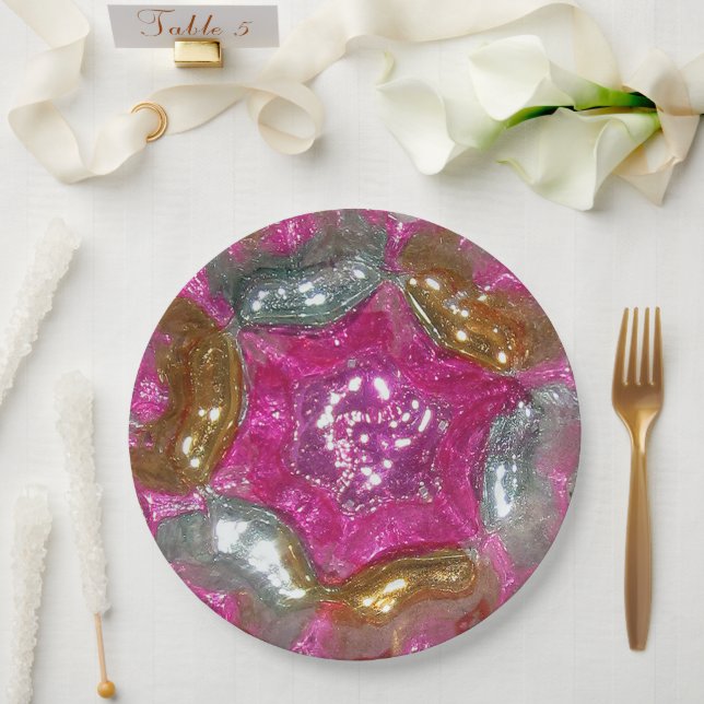 Art Glass Art Deco Yummy Pink Jewel Hochzeitsessen Pappteller (Hochzeit)