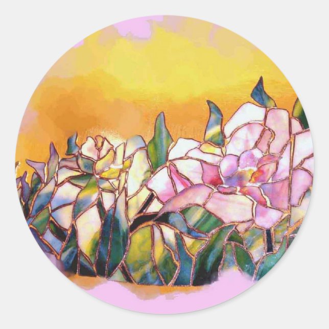 Art Glass Peony Artistic Modern Seal Runder Aufkleber (Vorderseite)